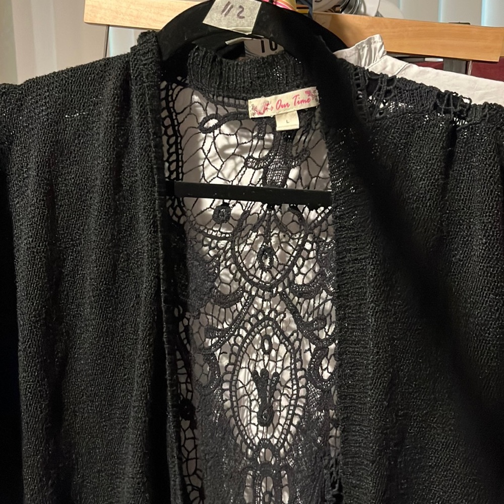 Our Time Black Open Lace Back Cardigan LARGE